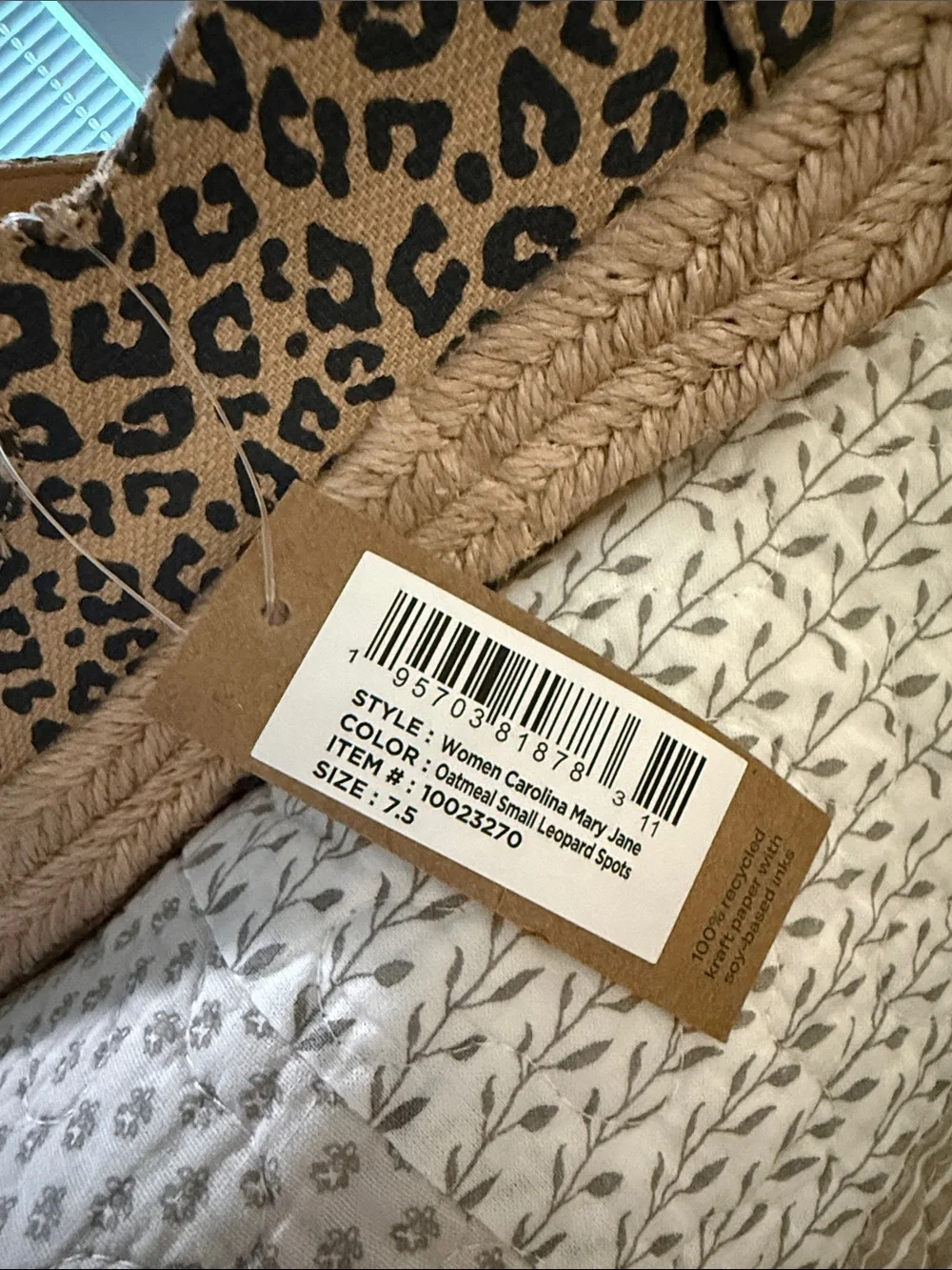 NWT TOMS Leopard Print Mary Jane Espadrille Flats - Beige Leopard